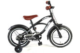 Volare Black Cruiser 14 inch kinderfiets met handrem en terugtraprem, gesloten kettingkast, afneembare zijwieltjes, en verstelbaar zadel
